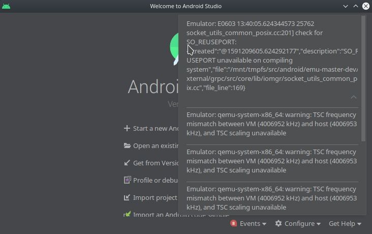 Android Studio AVD launch errors